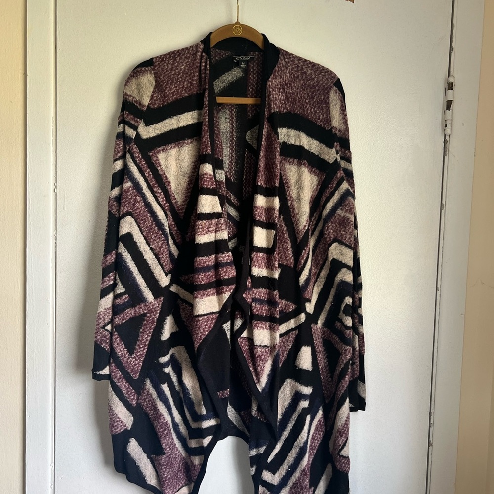 Lucky Brand Black, Cream and Purple Geometric Cardigan Size Medium Causal Boho